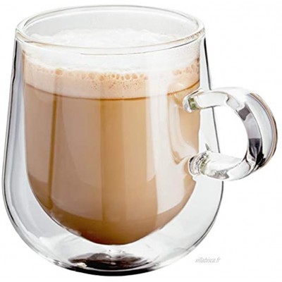 Judge Tasse à café latte en verre avec anse JDG35 double paroi isolation sous vide thermorésistant compatible lave-vaisselle fabrication artisanale 275 ml lot de 2