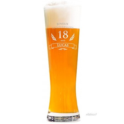 AMAVEL Verre à Bière Blanche avec Gravure Personnalisée Joyeux Anniversaire 18 Ans Prénom env. 0,5 L