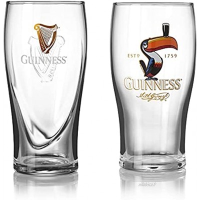 Guinness Lot de 2 verres à bière avec inscription « Gravity and Toucan »