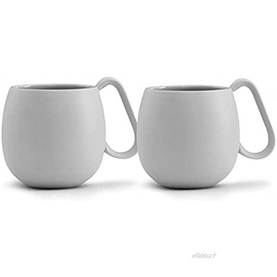 Lot de 2 tasses à thé en porcelaine avec poignée design moderne 250 ml gris sable mat