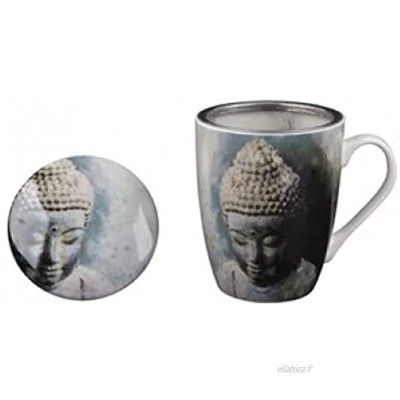 Tasse à thé en céramique avec couvercle et filtre en acier inoxydable – Tasse en porcelaine avec filtre à thé 11 cm – Tasse infusion modèle tropical 300 ml Blanc-Byda-2
