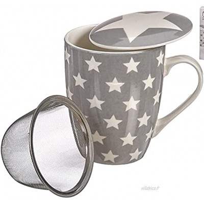 Tasse à thé en céramique avec couvercle et filtre en acier inoxydable – Tasse en porcelaine avec filtre à thé 11 cm – Tasse infusion modèle tropical 300 ml
