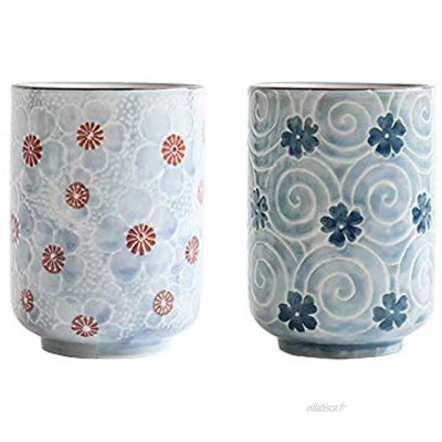 Tasses à thé japonaises Tasse de tasse en céramique Fleur traditionnelle japonaise Beau design Ensemble de 2 Yunomi Teacups 10 OZ