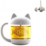 TRIWORIAE-Tasse à thé en verre de chat Bouteille d'eau-Avec filtre de filtre à infusion de pain de poisson avec Infuseur à thé 250ML 8 oz Blanc
