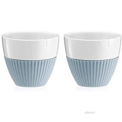 Viva Scandinavia Tasses à thé en Porcelaine Set de 2 pièces de Couleur Blanche avec Manchette en Silicone Bleu-Gris et Fente pour sachets de thé 300 ml Anytime