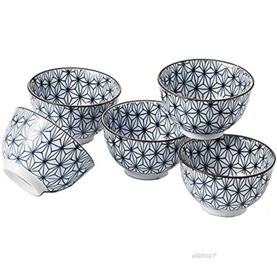 your castle Lot de 5 tasses à thé en porcelaine japonaise Bleu blanc Motif Sashiko dans un coffret cadeau Hauteur : 8,3 cm Diamètre : 8,9 cm