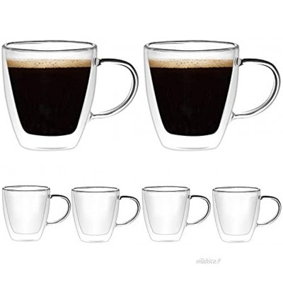 [6-Pack 160ml] DESIGN•MASTER Tasses à espresso de première qualité en verre isolant à double paroi avec poignée en verre thermo-isolant