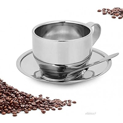 Ensemble de tasses à café en acier inoxydable tasse à café à double paroi de 4 oz avec soucoupe et cuillère tasse à expresso Cappuccino Coffee Latte Tea