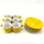 Lot de 6 tasses à expresso en porcelaine avec soucoupes capacité 60 ml couleur jaune idéal pour le café seul.