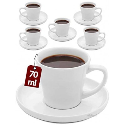 Tasse a Cafe Expresso en Ceramique Lot de 6 Tasses avec Soucoupes Lavable au Lave-vaisselle 70ml