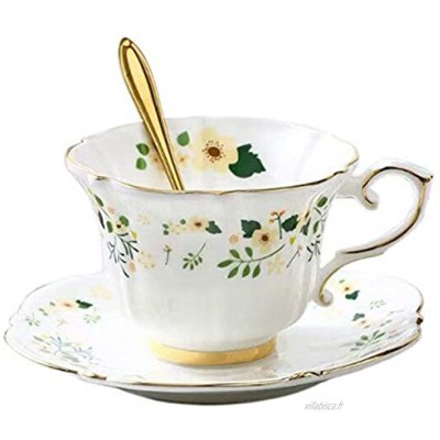 YBK Tech Ensemble tasse et soucoupe en porcelaine anglaise pour thé et café Petit motif floral