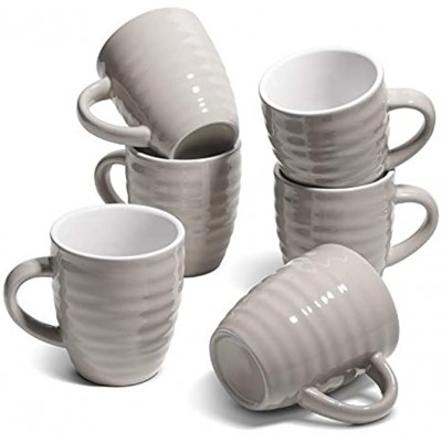 ComSaf 6 pièces Ensembles de Mugs Tasses à Café 450ml Grande Porcelaine Mug avec Poignée Allant au Micro-Ondes et au Lave-Vaisselle Fileté Tasse à Boire per Chocolat Chaud Thé CaféGris