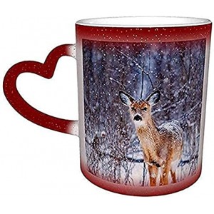 Tasse à café en céramique avec motif cerf d'hiver Couleur changeante Rouge Pour le bureau ou la maison