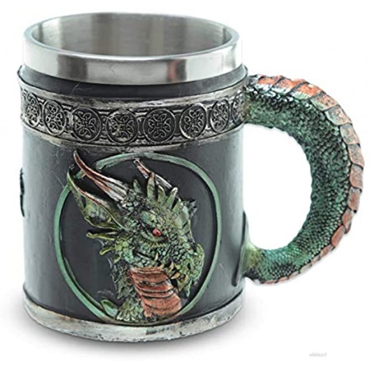 Chope ''Blood of the Emerald Dragon'' Gobelet dragon 350ml avec poignée écailleuse -Vert Hauteur 11 cm Décoration fantastique fantaisie Medieval