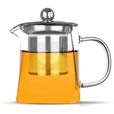 Maison & White Infuseur à thé en verre | Filtre à théière en acier inoxydable à feuilles mobiles | Passoire à thé et café résistante à la chaleur | Théière simple tasse 300ml