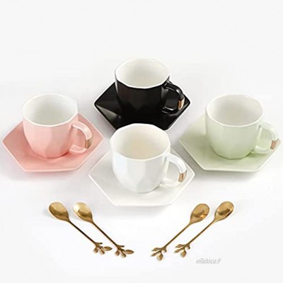 All-Pie Tasse à café Cappuccino en céramique avec Plateau et cuillère Ensemble de 4 Noir + Blanc + Vert + Rose