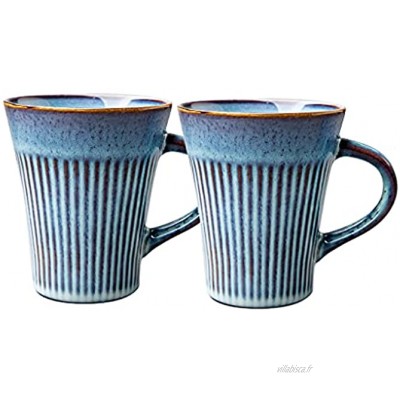 Ensemble de 2 tasses à café faites à la main de 8,5 oz tasses à thé en céramique rétro rayures verticales glacis réactif tasses à cappuccino pour la maison et le bureau lavable au lave-vaissell