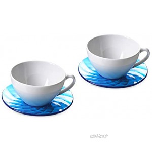 Omada Design 2 grandes tasses de 35 cl chacune et deux assiettes colorées respectivement en porcelaine et en acrylique transparent parfaites pour le petit déjeuner ligne Diamond,Turquoise.