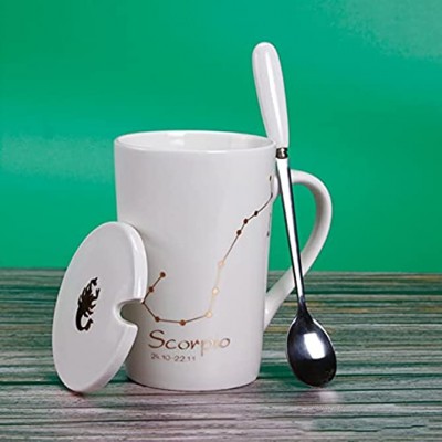 shandianniao 2pcs Coupe de Porcelaine avec Couvercle et cuillère Cadeaux Set Cappuccino Tasses à café avec poignée pour Fans de Constellation à la Maison Cuisine -Scorpio Blanc Color : A