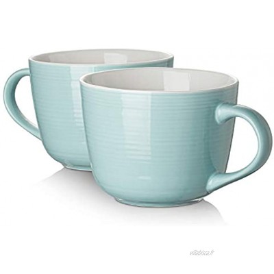 DOWAN Tasse à café grande  510ml 11cm Mugs et tasses à café，Porcelaine mug services à café，Tasses à thé，Lot de 2 bleu