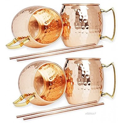 Hammered Moscow Mule Copper Mugs 550ml each Set of 4  4 Straw Free