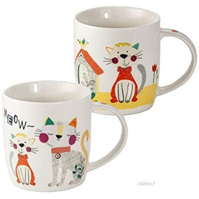 Mugs Tasses à Café en Céramique Porcelaine Blanche Ensemble de 2 Motifs Chats Mignons Cadeau Amoureux des Animaux et Chats