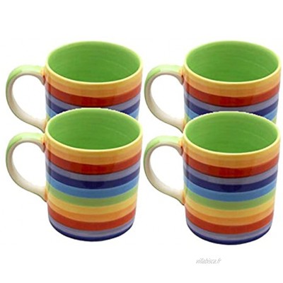 Nouveau Lot de 4 mugs en céramique avec passants couleur arc-en-ciel rayures