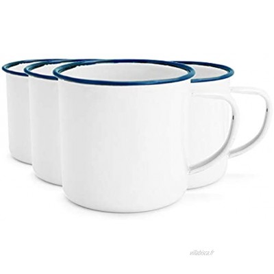 Rink Drink Tasses à café thé émail Blanc liseré Bleu 350 ML Lot de 4