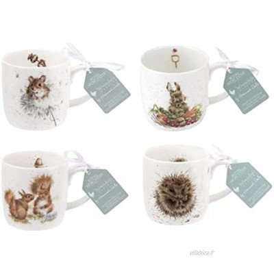 Wrendale Designs Lot de 4 mugs Lapin écureuil hérisson et souris