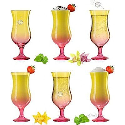 PLATINUX Lot de 6 verres à cocktail jaune rose 400 ml maximum 470 ml Verres à cocktail Verres à milkshake