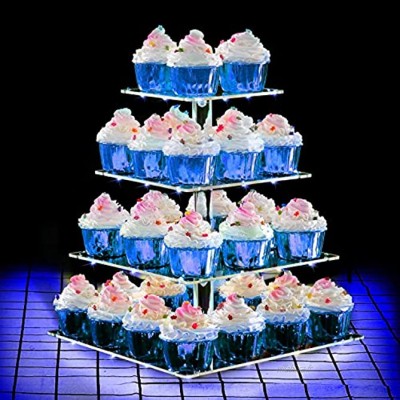 ANJI Depot Présentoir à cupcake pour anniversaire 4 animaux décoration de gâteau idéal pour mariage anniversaire lumière bleue 3 en 1