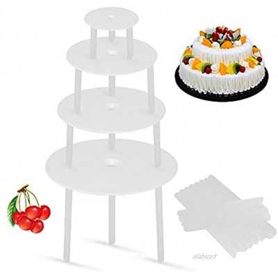 Ensemble de Supports à gâteau Multicouches 4 Plateaux de Séparation de gâteau et 12 Pièces Goujons à Gâteau en Plastique pour la Fabrication de gâteaux4, 6, 8, 10 inch