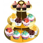 Présentoir Gâteau Carton 3 Supports Présentoir à Cupcakes Tour D'affichage Cupcake Plateau pour Le thé L'après-Midi,Dessert ,Fruits Nourriture Fournitures de Fête Mariage d'anniversaire Or