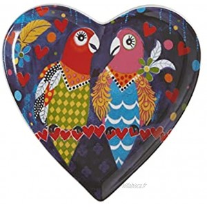 Maxwell & Williams Assiette à dessert en forme de cœur avec motif oiseaux inséparables dans une boîte cadeau porcelaine bleu marine 15,5 cm