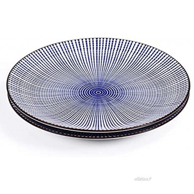 Lot de 2 assiettes rondes en porcelaine 26,5 cm Motif à rayures japonaises bleues et blanches