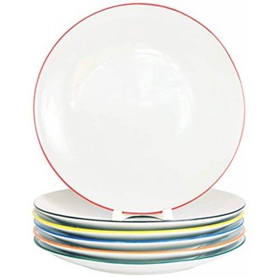 Lot de 6 assiettes plates en porcelaine véritable Ø 240 mm Assiettes avec bord coloré en 6 couleurs rafraîchissantes 6 couleurs.