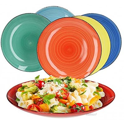 MamboCat Lot de 6 assiettes plates colorées style rétro I Ø 26,5 cm I 6 couleurs I Design en spirale