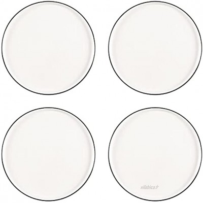 THE CHEF COLLECTION Lot de 4 assiettes plates Collection Pure Porcelaine New Bone China Qualité supérieure Blanc fin Ligne noire Ø26 cm