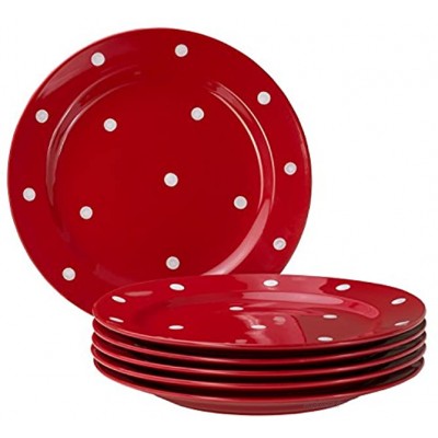 Van Well Emily Lot de 6 assiettes plates rondes en faïence Rouge blanc Ø 275 mm