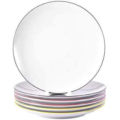 Viva Lot de 6 assiettes plates en porcelaine véritable 200 mm avec bord coloré 3 couleurs