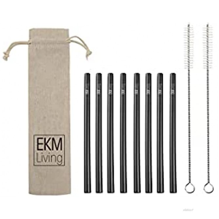 EKM Living Lot de 8 pailles courtes en acier inoxydable Noir 157 x 80 mm Incassables Réutilisables Passent au lave-vaisselle Sans plastique noir court 8
