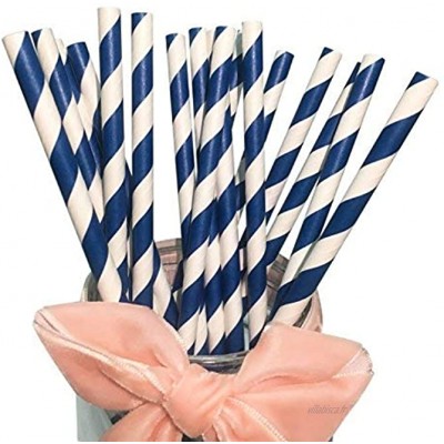 Pailles en papier Bofa à rayures colorées Bleu marine 19,7 cm Lot de 100