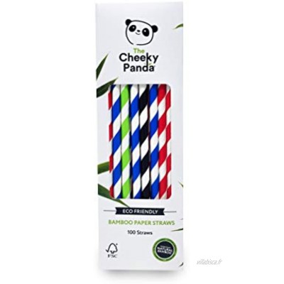 The Cheeky Panda Lot de 100 pailles en papier de bambou multicolores 100 % biodégradables sans plastique respectueux de l'environnement solides et durables STRWMULTI