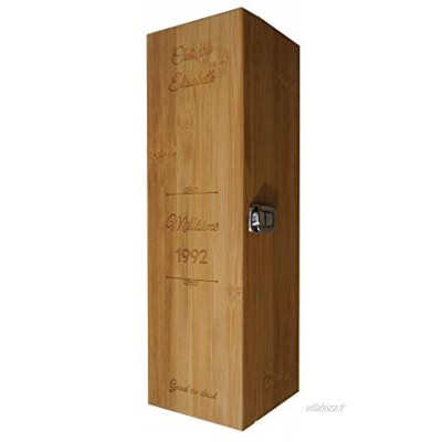 DECOHO Coffret à vin en Bambou personnalisée avec prénom Château Millésime Caisse vin Bambou avec 4 pièces de Service Bambou 36