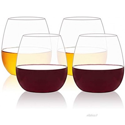 MICHLEY Incassable Verres à Vin Tritan-Plastique Gobelets Verres Jus Whisky Verres à Eau 535ml Ensemble de 4