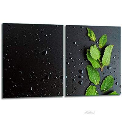 TMK | Lot de 2 cache-plaques de cuisson en verre 2 x 40 x 52 cm protection anti-éclaboussures plaque en verre plaque vitrocéramique planche à découper décorative noir menthe