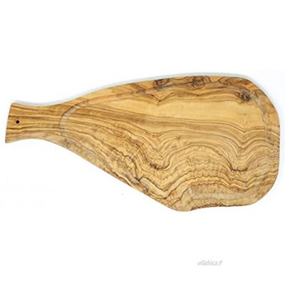 Benera Planche à découper en bois d'olivier 45 cm avec poignée et rainure pour le jus