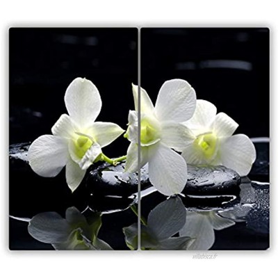 Tulup Planche À Découper 2x30x52cm Protection Plaque Induction Cuisson Tapis de Découpe Verre Trempé Orchidée