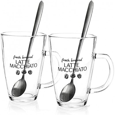 COM-FOUR® 2x Verre latte Macchiato verres latte macchiato avec cuillères verres à café avec poignées verres à thé