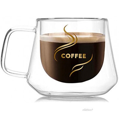 Cozyhoma Lot de 4 tasses à café à double paroi isotherme 250 ml en verre transparent avec poignée
